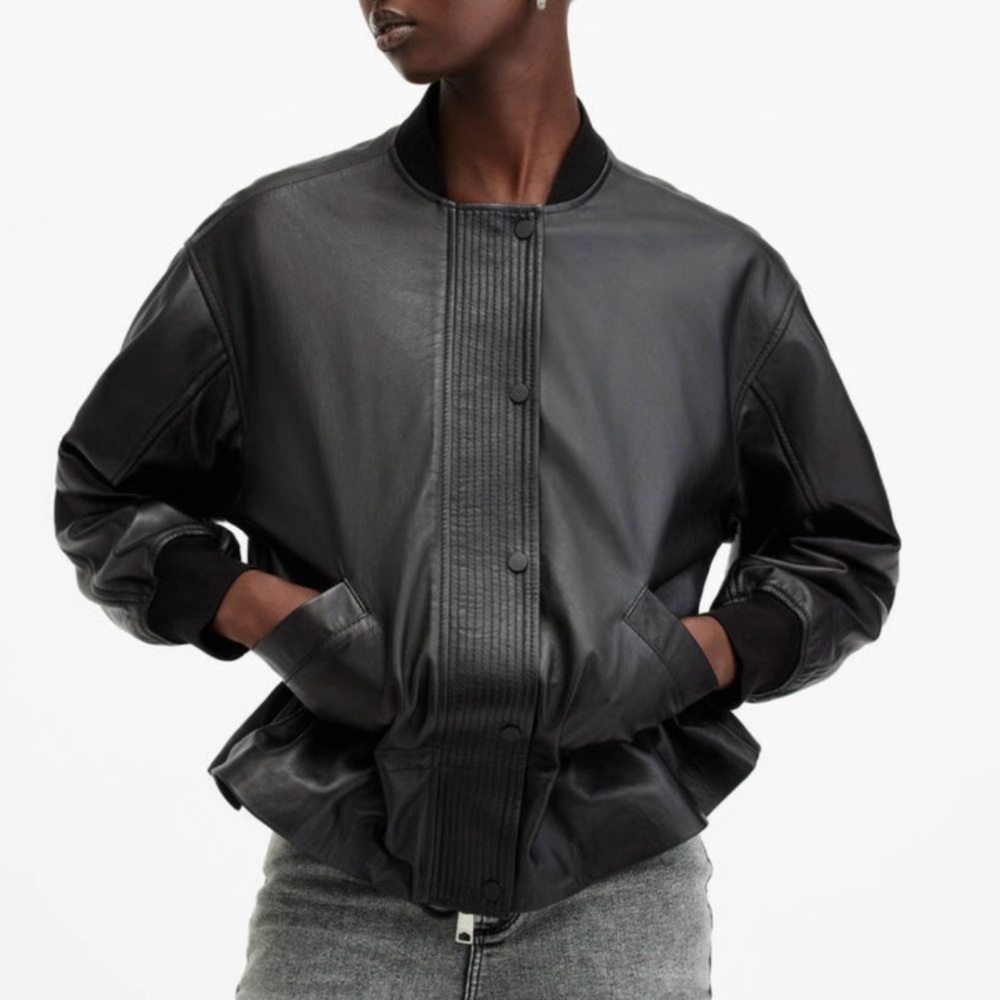 NWT All Saints Sofi Drawstring Leather Bomber Jacket